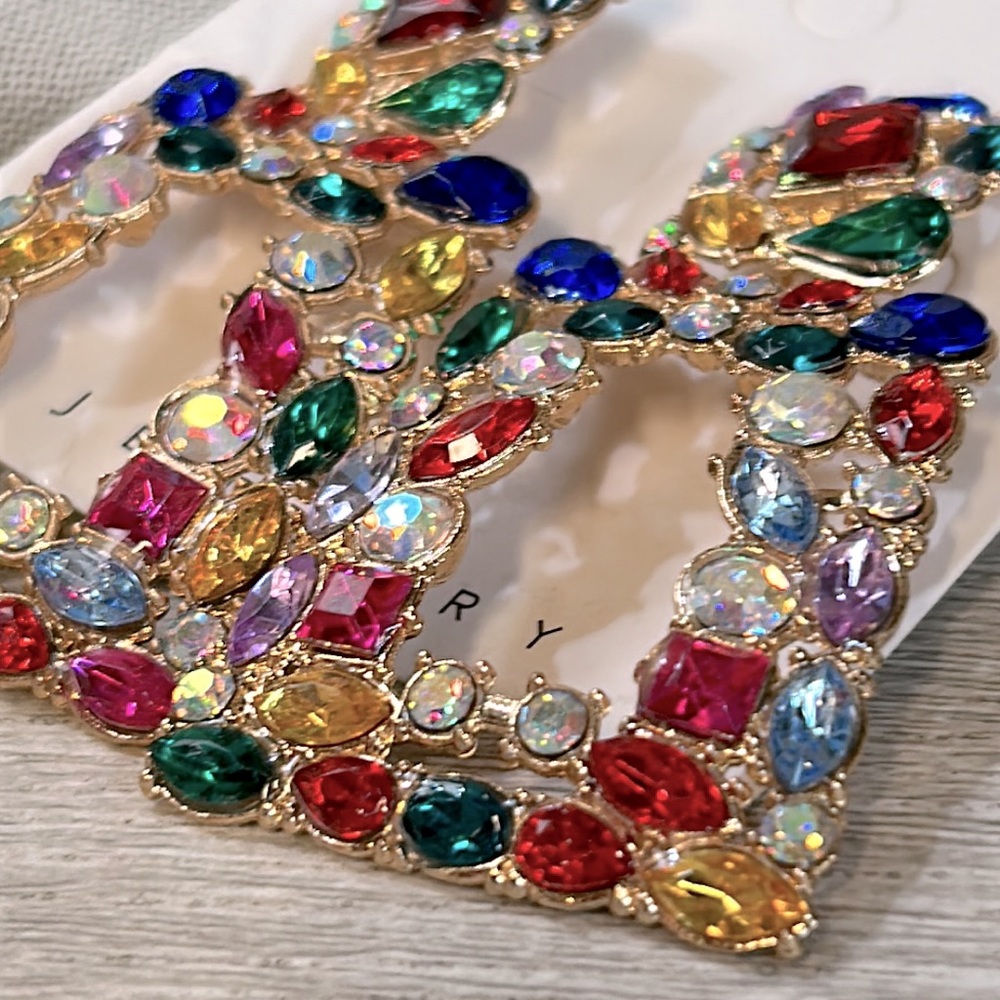 NWT Rhinestone Rectangle Dangle Statement Earrings - Picture 7 of 9